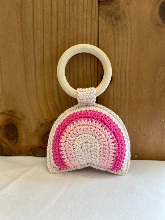 Anneau de dentition rainbow - Fait à la main au crochet - Made in France